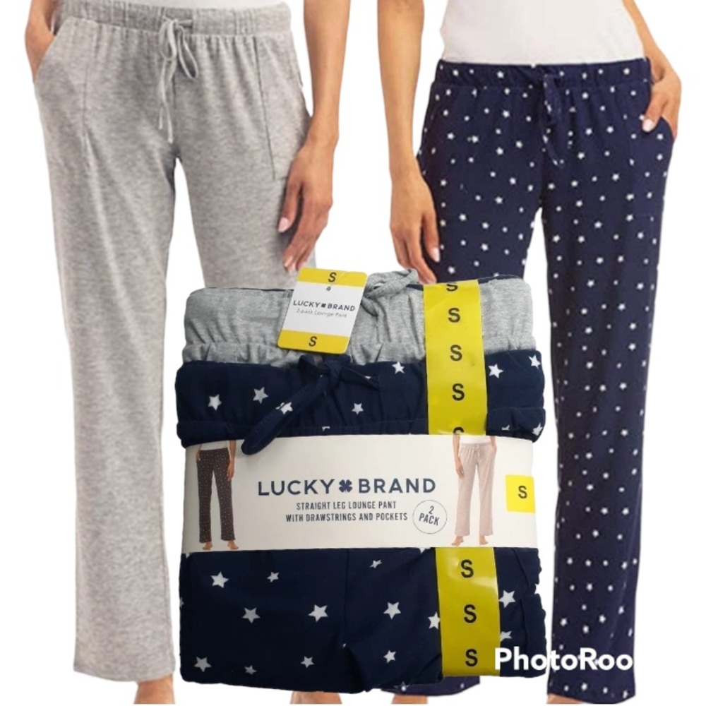 Lucky Brand Ladies 2Pck Soft Straight Leg Relaxed Lounge Pajama Pant Set Sml NEW